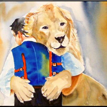 Painting titled "Lion tamer" by Agnes Mclaughlin, Original Artwork, Watercolor