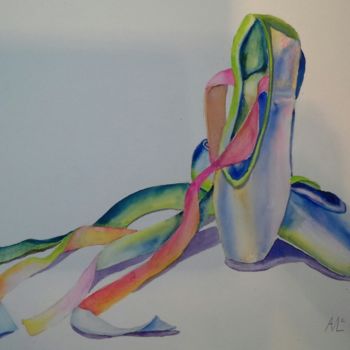 Schilderij getiteld "Ballet dancer shoes" door Agnes Mclaughlin, Origineel Kunstwerk, Aquarel