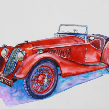 Peinture intitulée "Classic red car" par Agnes Mclaughlin, Œuvre d'art originale, Aquarelle