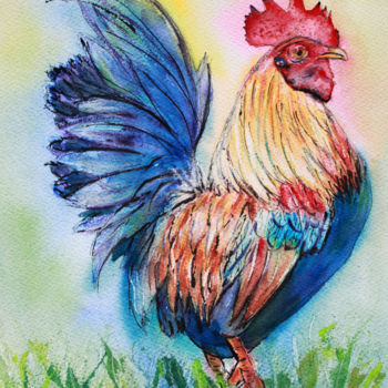 绘画 标题为“Cockerel” 由Agnes Mclaughlin, 原创艺术品, 墨
