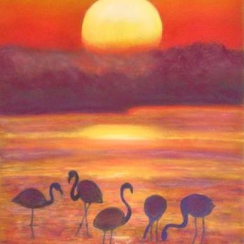 Drawing titled "flamants" by Martine Cart-Lamy, Original Artwork