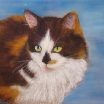 Painting titled "chat plume" by Martine Cart-Lamy, Original Artwork