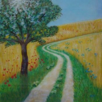 Painting titled "chemin" by Martine Cart-Lamy, Original Artwork