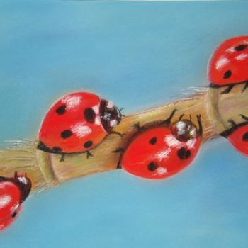 Painting titled "Coccinelles" by Martine Cart-Lamy, Original Artwork