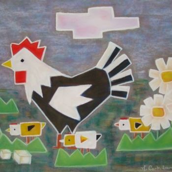 Painting titled "poule!" by Martine Cart-Lamy, Original Artwork