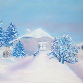 Painting titled "Jura en hiver 1" by Martine Cart-Lamy, Original Artwork