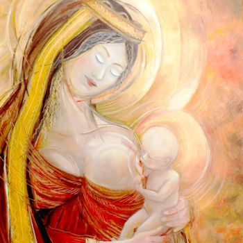 Peinture intitulée "La vierge à l'enfant" par Matray Marie-Christine, Œuvre d'art originale, Huile