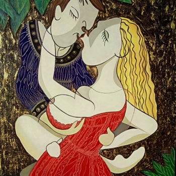 Painting titled "le baiser" by Matray Marie-Christine, Original Artwork, Oil