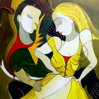 Painting titled "Le couple" by Matray Marie-Christine, Original Artwork, Oil