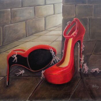 Schilderij getiteld "les escarpins rouge…" door Matray Marie-Christine, Origineel Kunstwerk, Olie