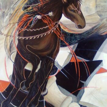 Painting titled "La licorne noire" by Matray Marie-Christine, Original Artwork, Oil
