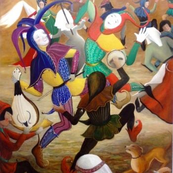 Pintura titulada "La danse des fous" por Matray Marie-Christine, Obra de arte original, Oleo