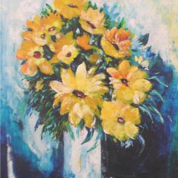 Painting titled "bouquet" by Marie Claude Mauffrey, Original Artwork, Oil