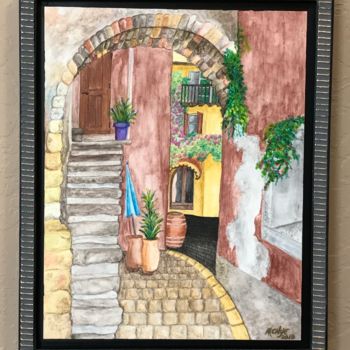 Painting titled "ITALIAN ALLEY" by Mitch Nye, Original Artwork, Watercolor Mounted on Other rigid panel
