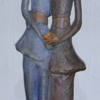 「Couple à la rose」というタイトルの彫刻 Marie-Christine Veeranによって, オリジナルのアートワーク, セラミックス