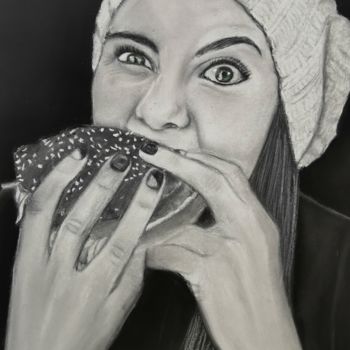 Drawing titled "J'ai faim !!!" by Micheline Colle, Original Artwork, Pastel