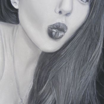 Drawing titled "Un baiser ?" by Micheline Colle, Original Artwork, Pastel