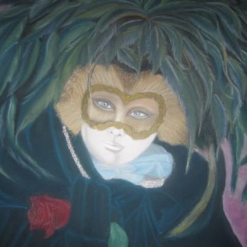 Disegno intitolato "Maschera con la rosa" da Micheline Colle, Opera d'arte originale, Pastello