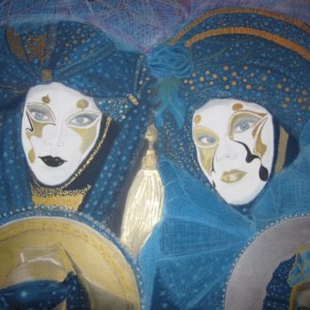 Dibujo titulada "Maschera blu" por Micheline Colle, Obra de arte original, Pastel