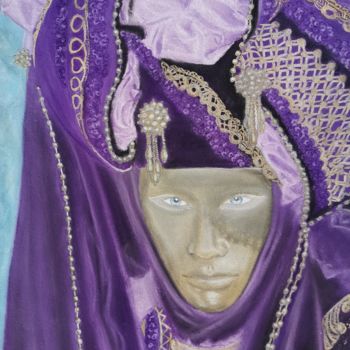 Disegno intitolato "Maschera d'oro" da Micheline Colle, Opera d'arte originale, Pastello