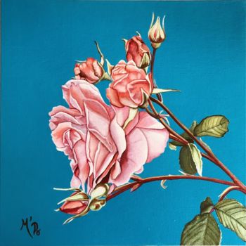 Painting titled "roses en boutons" by M'Do, Original Artwork, Acrylic Mounted on Cardboard