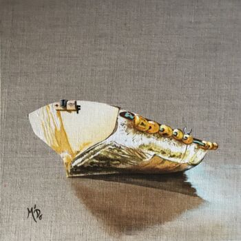 Peinture intitulée "Barque et son refle…" par M'Do, Œuvre d'art originale, Acrylique Monté sur Carton