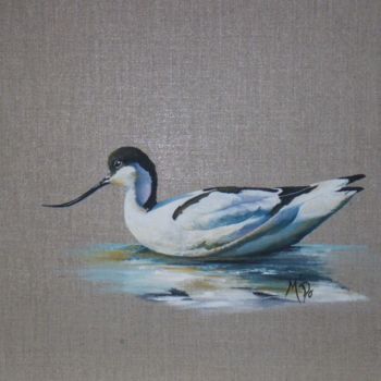 Painting titled "avocette au fil de…" by M'Do, Original Artwork, Acrylic Mounted on Cardboard