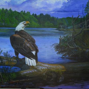 Картина под названием "Raptor in the Rain" - Muradov, Подлинное произведение искусства, Масло