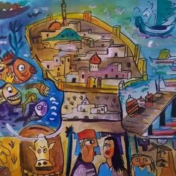 Painting titled "Mahdia la presqu'île" by Med Akram Khouja, Original Artwork, Acrylic