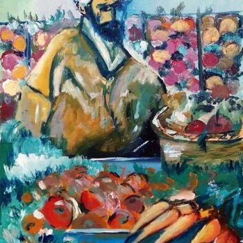 Painting titled "Marché fruit et lég…" by Med Akram Khouja, Original Artwork, Oil