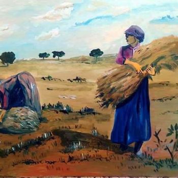 Peinture intitulée "Femmes rurales" par Med Akram Khouja, Œuvre d'art originale, Huile