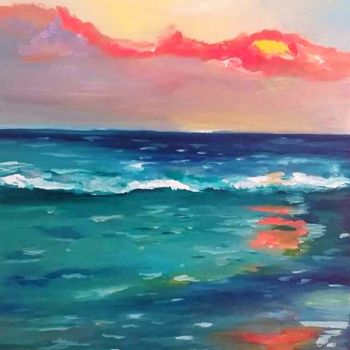 Pintura intitulada "La mer" por Med Akram Khouja, Obras de arte originais, Óleo