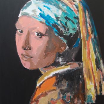 Картина под названием "Portrait La Jeune F…" - Mediki, Подлинное произведение искусства, Акрил Установлен на Деревянная рама…