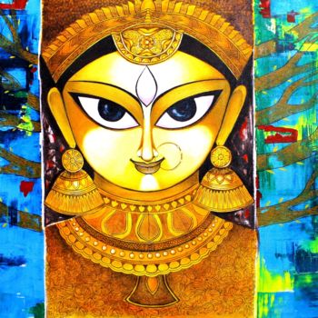 Painting titled "gold-mother" by Meenakshi Jha Banerjee, Original Artwork, Acrylic