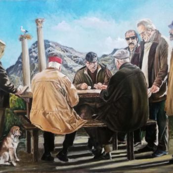 Painting titled "The Old Men and the…" by Megid Khedhiry, Original Artwork, Oil