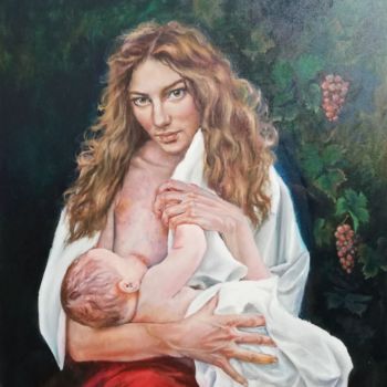 Painting titled "The Gift" by Megid Khedhiry, Original Artwork, Oil Mounted on Wood Stretcher frame