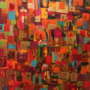 Painting titled "Red Casbah" by Mehdi Abtroun, Original Artwork, Acrylic