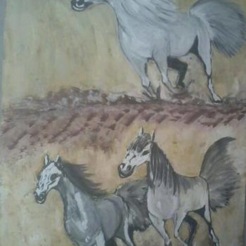 Peinture intitulée "les chevaux libres" par Mehdi Belabyad, Œuvre d'art originale, Autre