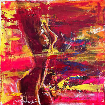 Painting titled "Nude in Pink & Yell…" by Mehdi Fahraji, Original Artwork, Acrylic Mounted on Wood Stretcher frame