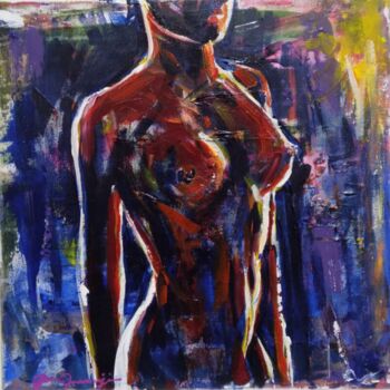 Schilderij getiteld "Naked in the dark" door Mehdi Fahraji, Origineel Kunstwerk, Acryl Gemonteerd op Frame voor houten branc…