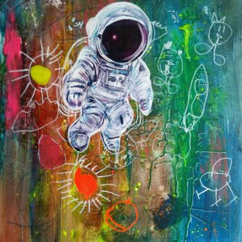 Painting titled "A Space Adventure w…" by Mehdi Fahraji, Original Artwork, Acrylic
