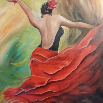 Schilderij getiteld "Danseuse flamenco" door Mehdi Niro, Origineel Kunstwerk, Acryl Gemonteerd op Frame voor houten brancard