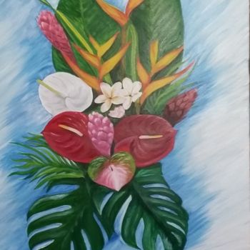 Painting titled "Bouquet exotique" by Mehdi Niro, Original Artwork, Acrylic Mounted on Wood Stretcher frame