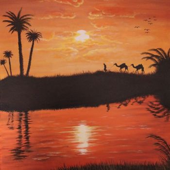 Painting titled "Oasis" by Mehdi Niro, Original Artwork, Acrylic Mounted on Wood Stretcher frame