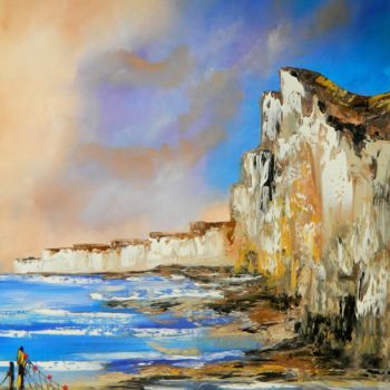 Painting titled ""Etretat, brume sur…" by Mehenni M, Original Artwork, Oil