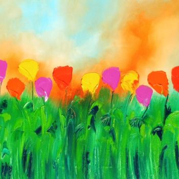 Картина под названием "Le pays des Tulipes" - Mehenni M, Подлинное произведение искусства, Масло