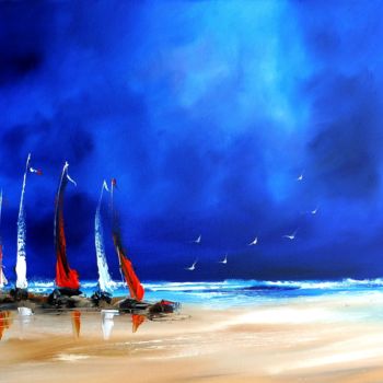 Painting titled "Etretat au clair de…" by Mehenni M, Original Artwork, Oil