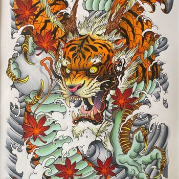 Desenho intitulada "Tigre hybride" por Mehiwm, Obras de arte originais, Marcador