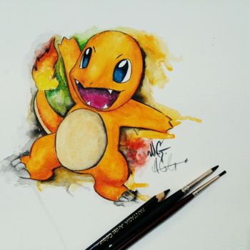 Painting titled "Pokemon Suluboya Çi…" by Mehmet Güngör, Original Artwork, Acrylic
