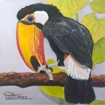 Painting titled "tucano toco" by Edson C.Grise, Original Artwork, Oil Mounted on Wood Panel